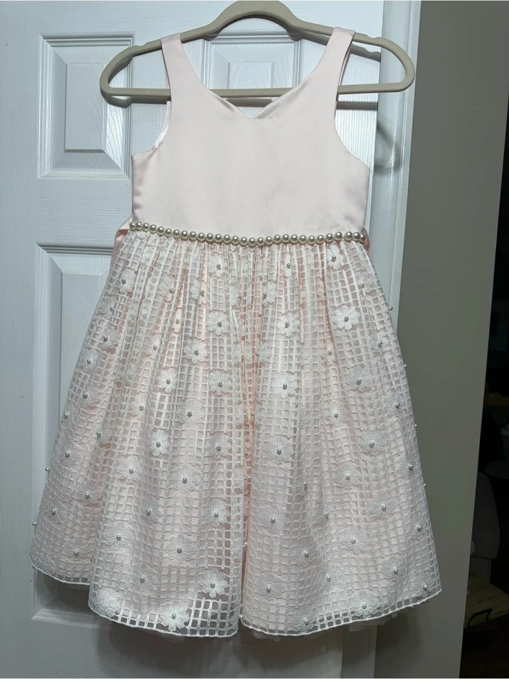 American Princess Girls Size 8 Blush Pink Lace Pearl Special Occasion Dress